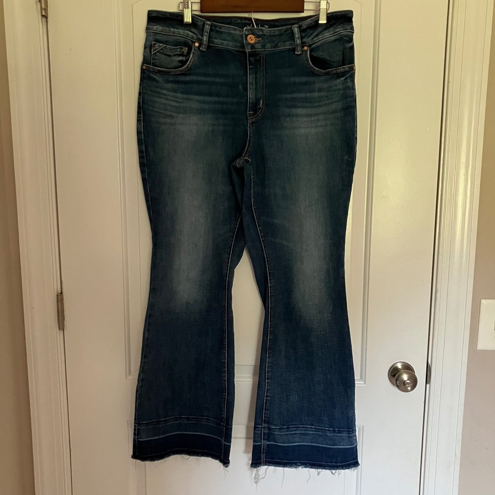 Edgely High Rise Curvy Flare Jeans Dark Wash Raw Hem 18W Short